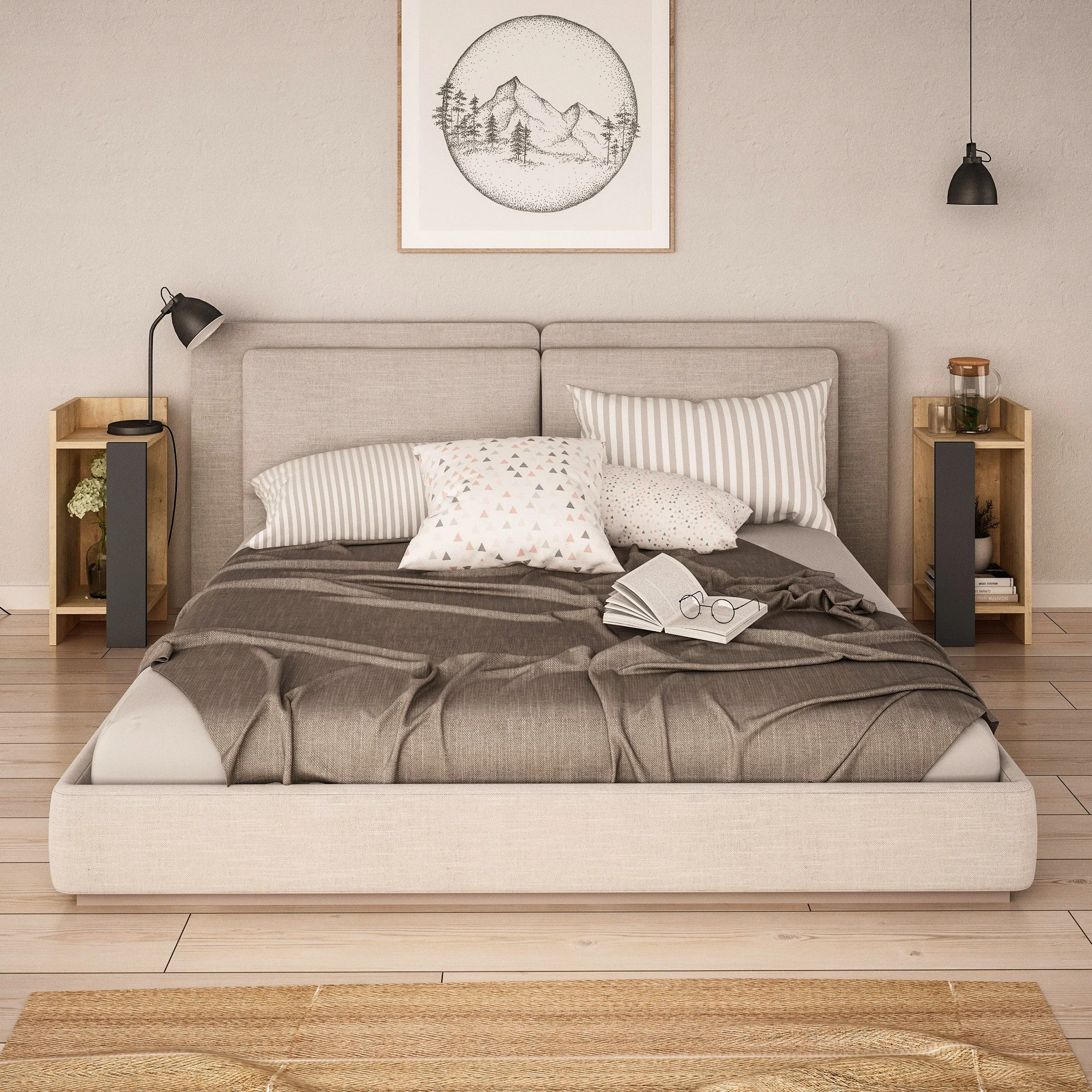 Nachttisch 2er-Set Elos Eiche Anthrazit Melamin 25x60x27 cm