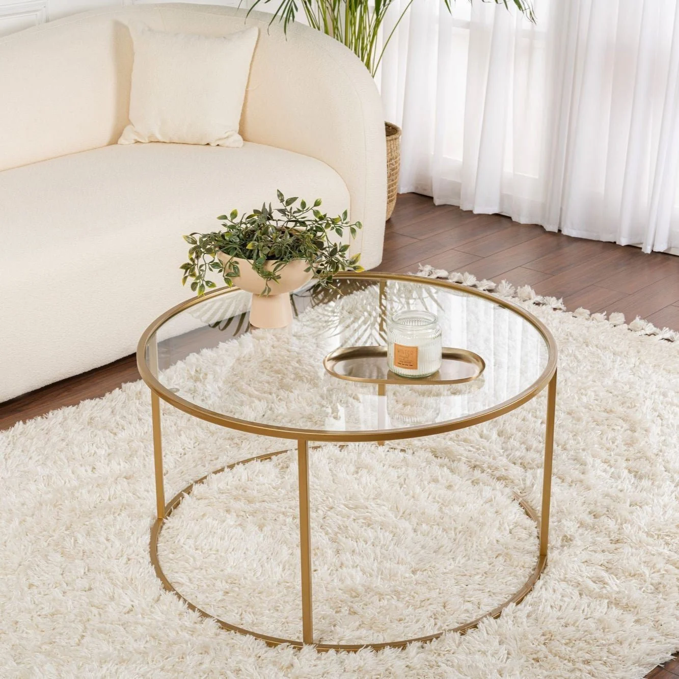 Moderne Runde Couchtisch Uru Gold - Glas - 80 cm