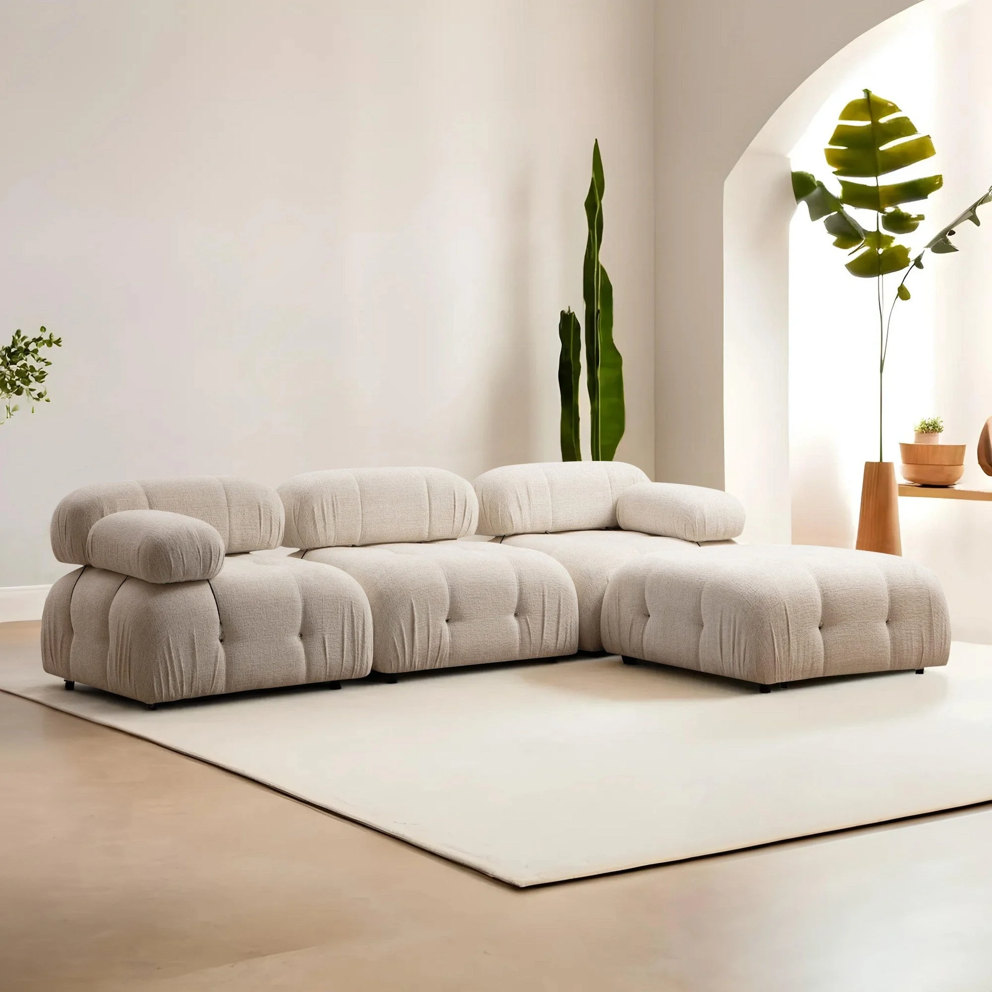 Modulares XXL-Ecksofa Bubble mit Ottomane – Creme