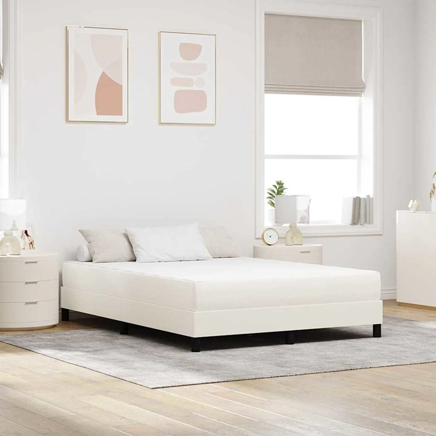 vidaXL Bettmatratze mit Matratze Creme 140 x 190 cm Stoff 42008288