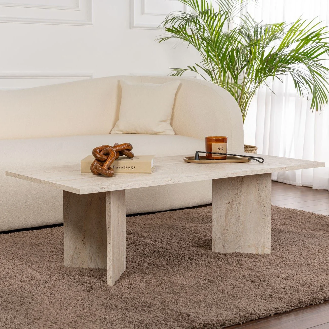 Rechteckiger Couchtisch Travertin Melamin Sabin 119x60 cm