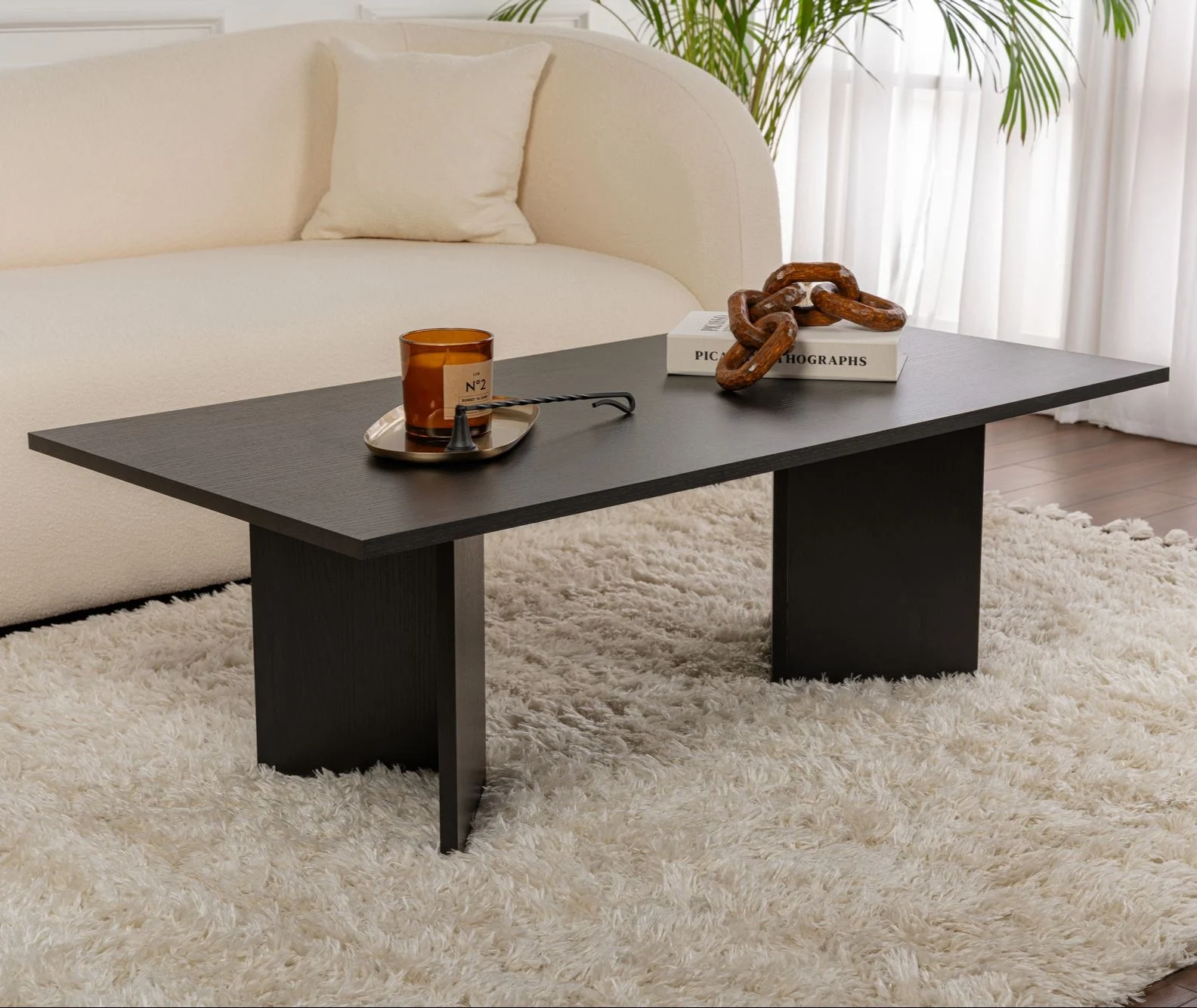 Rechteckig Couchtisch Siban Schwarze Holzoptik – 119 x 60 cm
