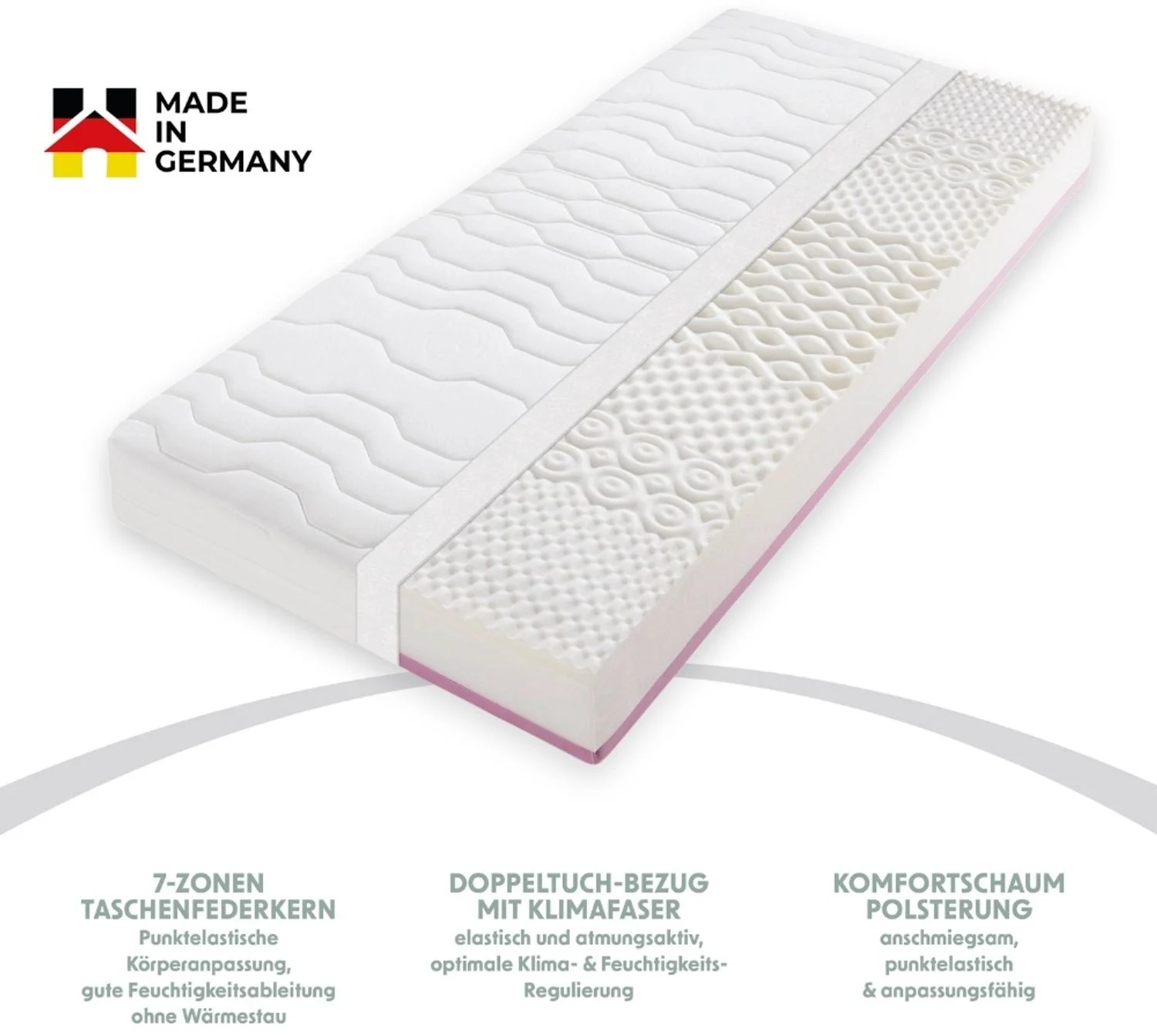 HOME DELUXE Taschenfederkernmatratze TOUCH – Made in Germany - Größe: 80x200 cm, Matratze - Härtegrad:H2/H3