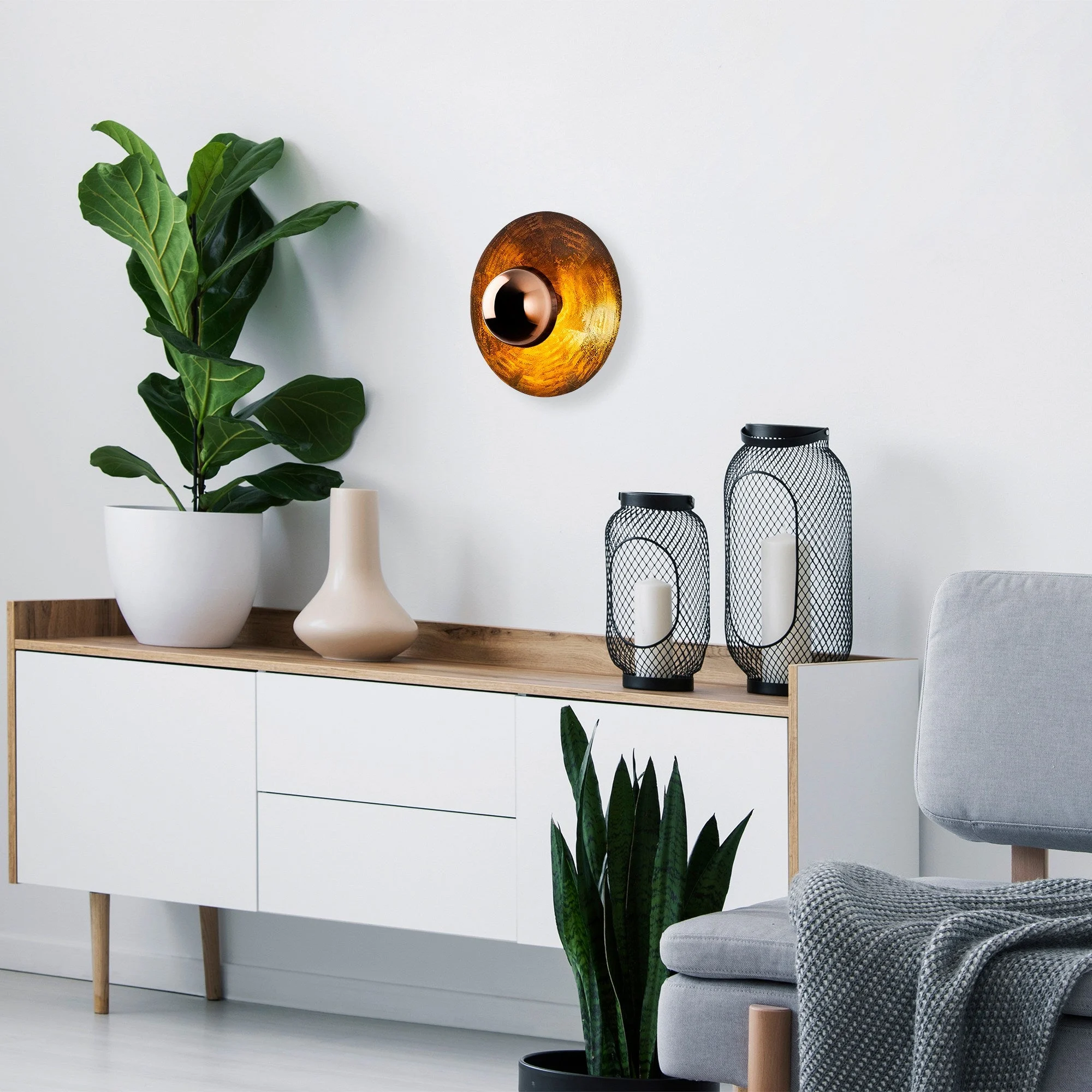 Wandlampe Kupferfarbenes 38 cm großes Metall-Elevate