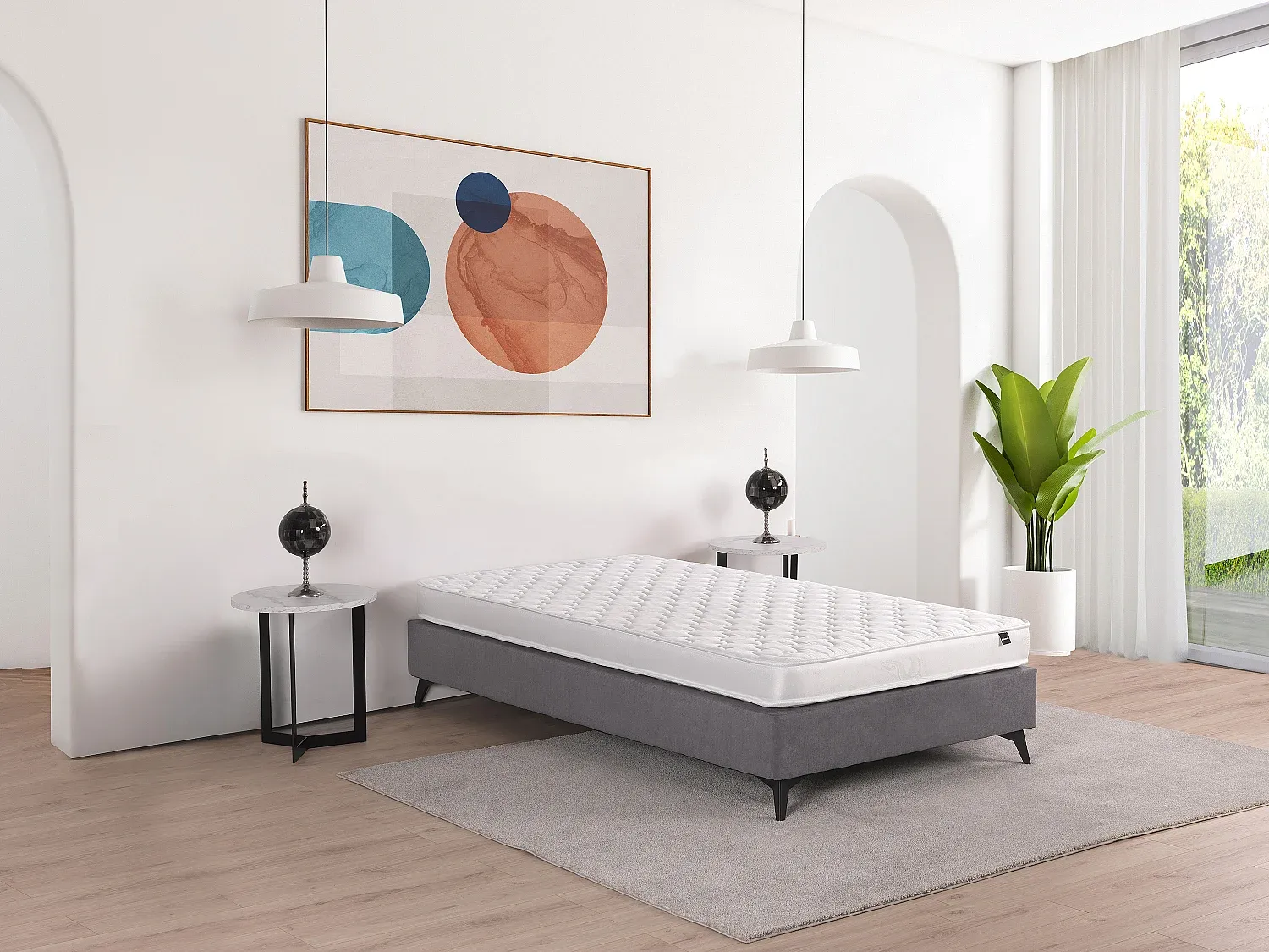 Vente-unique - DANAE Matratze Stoff Weiß - B 90 cm x H 15 cm x L 200 cm