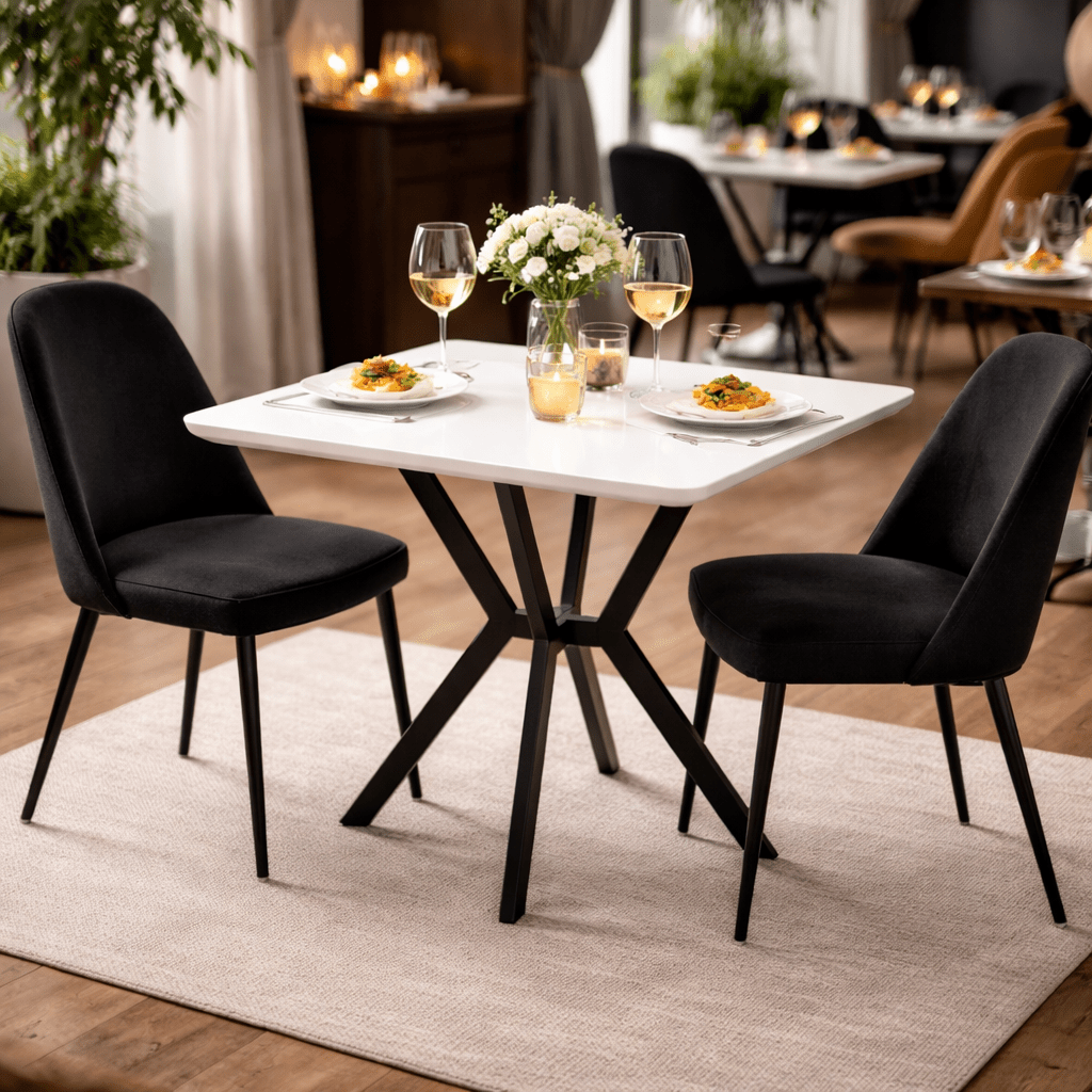 Bistro-Esstisch aus weißem Melamin in Marmoroptik - 70x70 cm - Elmo