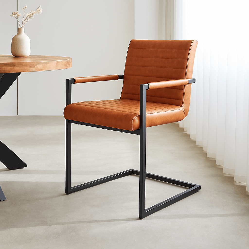Industriell Esszimmerstuhl Cognac Kuba – Kunstleder – Mit Armlehnen