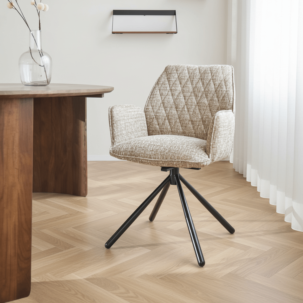 Drehbar Esszimmerstuhl Beige Novan Chenille – 180° drehbar