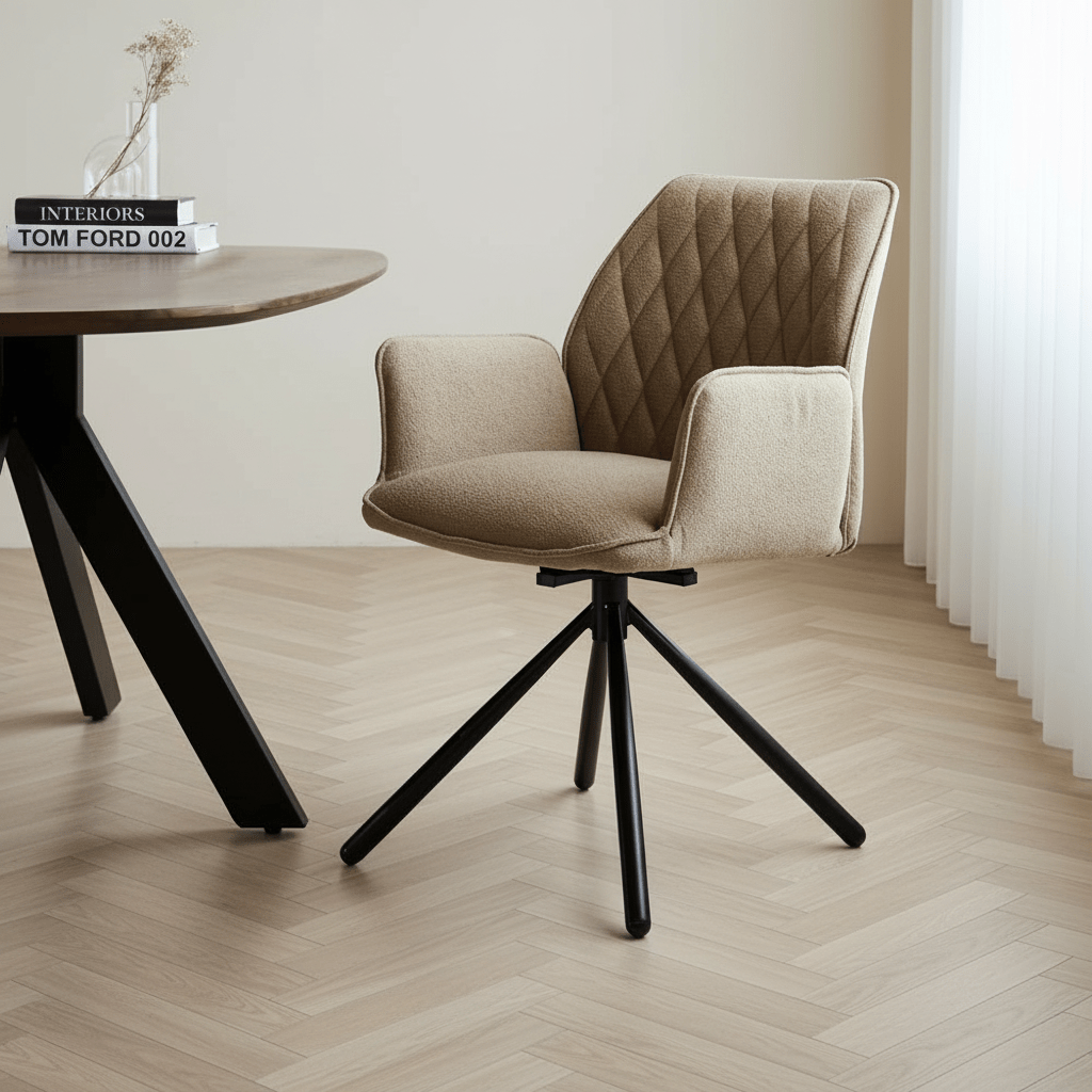 Drehbar Esszimmerstuhl Taupe Bouclé Novan – 180° drehbar
