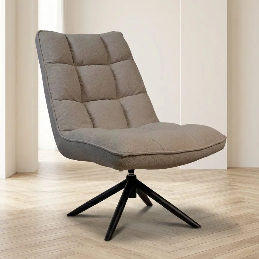 Skandinavischer Drehsessel aus taupefarbenem Bouclé-Stoff, 360° drehbar Yuki