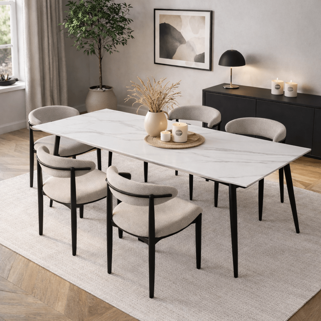 Esstisch Sinterstein Marmoroptik Weiß - Jules