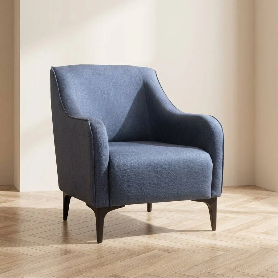 Modern Ländlicher Sessel aus blauem Stoff Belissimo
