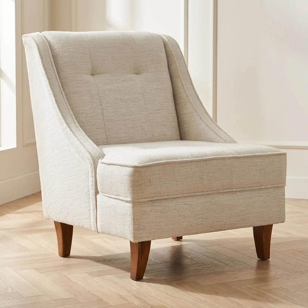 Sessel Beiger Chenille-Stoff, ländlicher Klassiker von Ella
