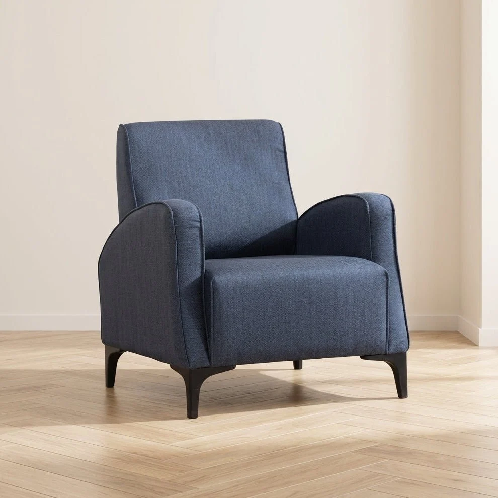 Ländlicher Sessel aus blauem Mischstoff Petra