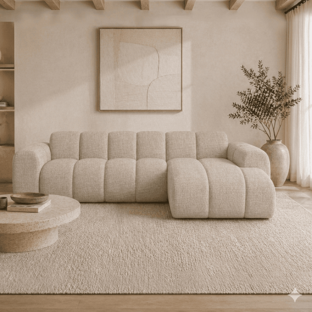 Ecksofa mit Lounge-Sand-Samt-Strukturstoff – Streifen – rechts – Brix
