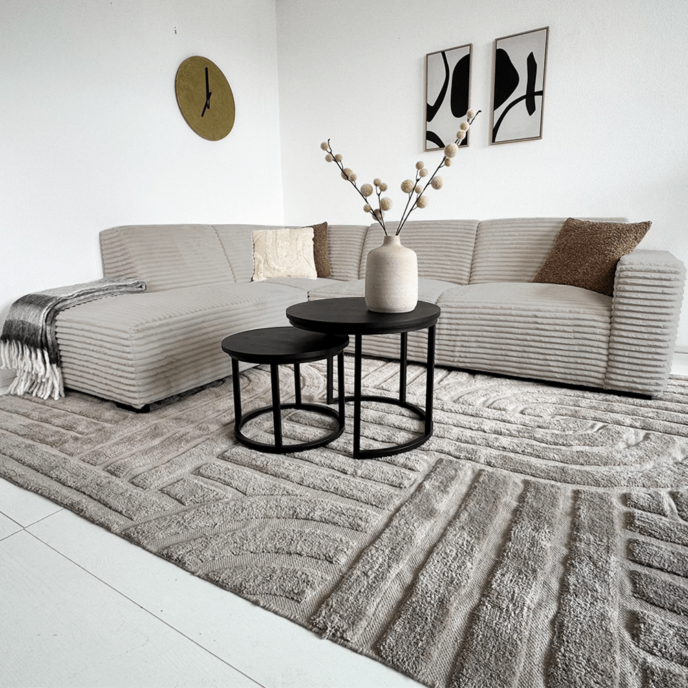 Ecksofa Beiger superweicher Rippenstoff Gavi – links