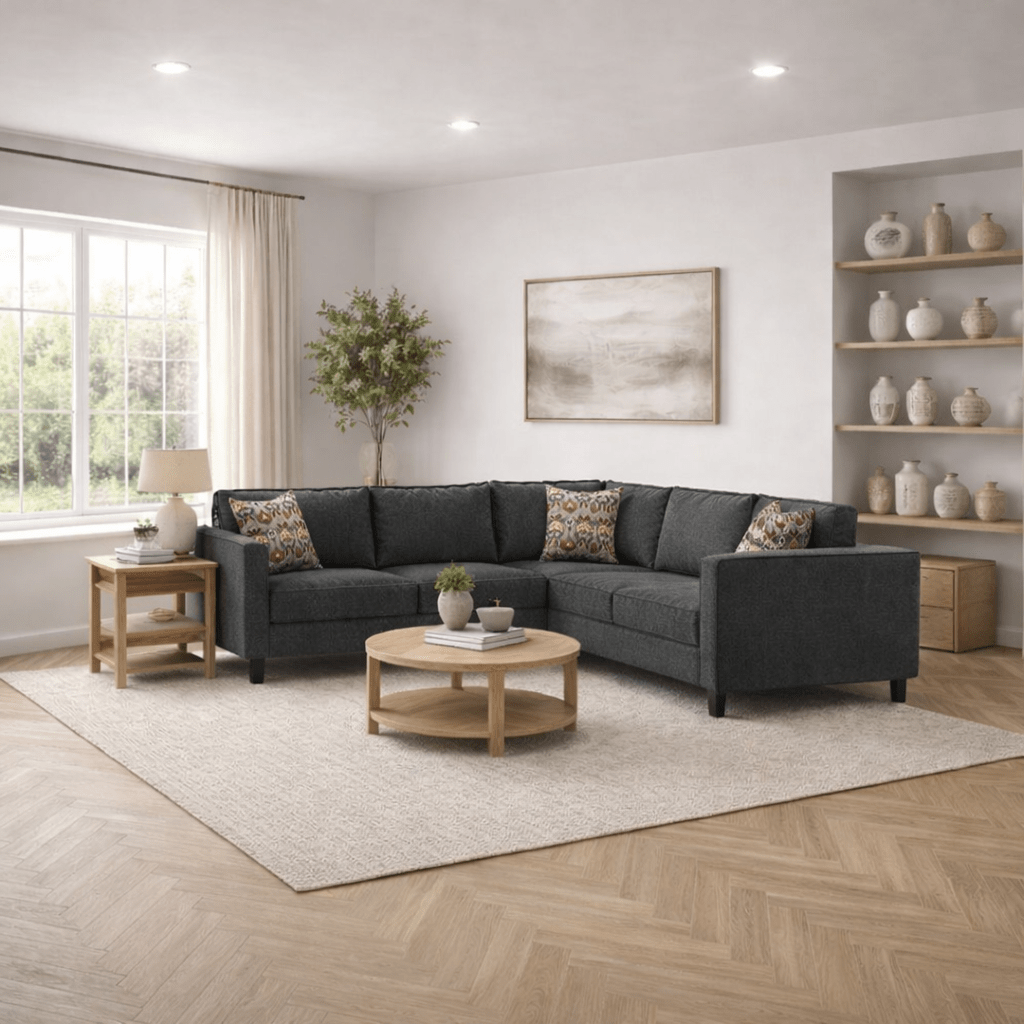 Ecksofa Bare Fabric Anthrazit – fünf Personen
