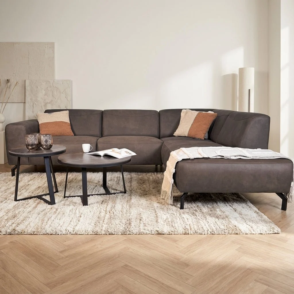 Ecksofa Anthrazit robustes Öko-Leder Barin - rechts