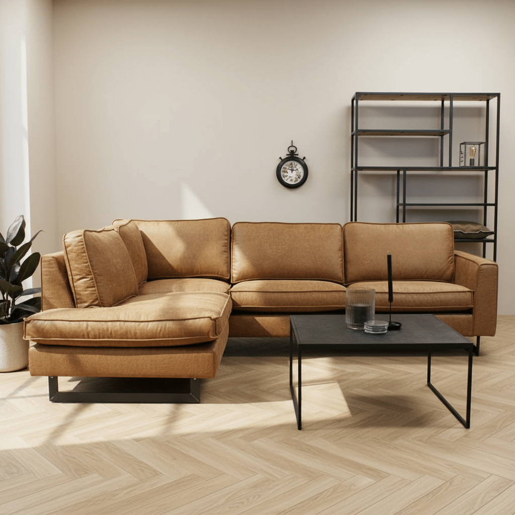 Ecksofa cognacfarbene Mikrofaser Tulin - links
