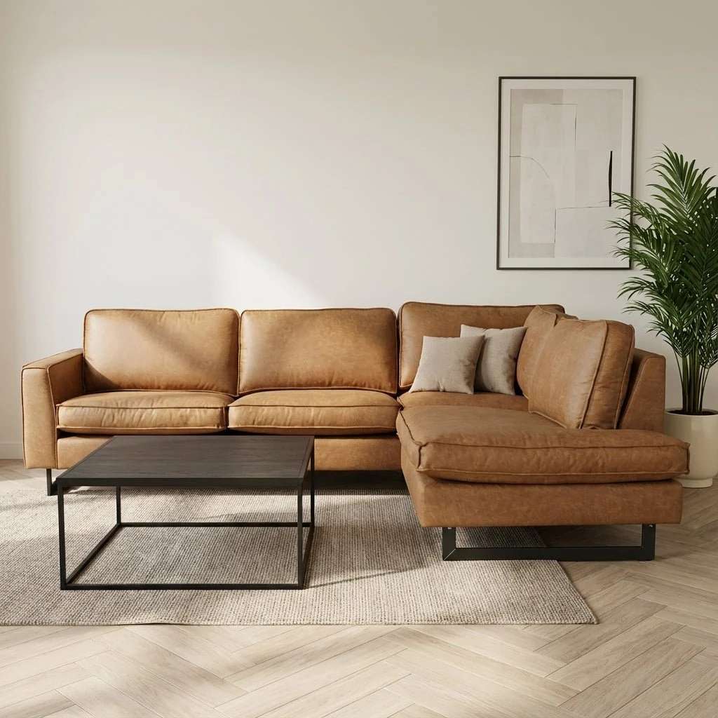 Ecksofa cognacfarbene Mikrofaser Tulin - rechts