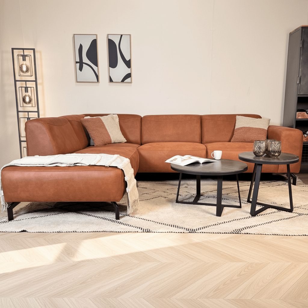 Industriell Ecksofa Ecoleather Cognac Barin – Links