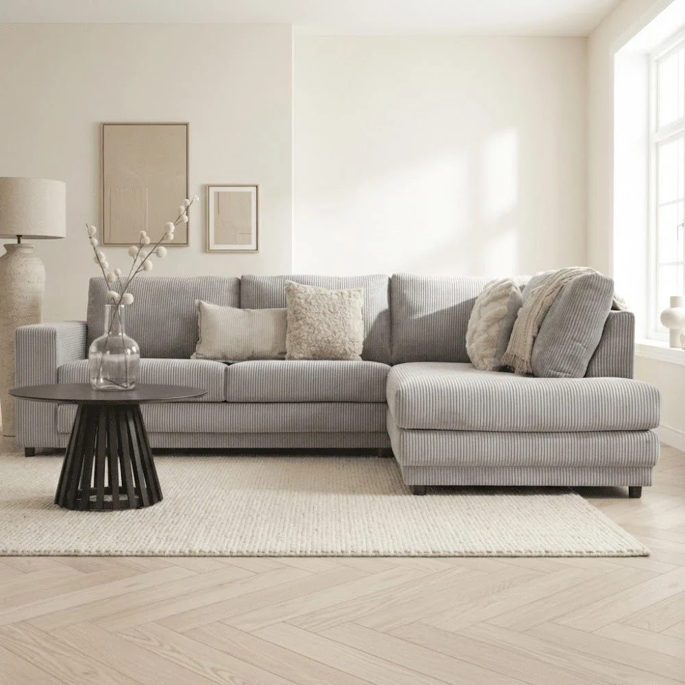 Ecksofa hellgraues Rippensofa Gabi - rechts