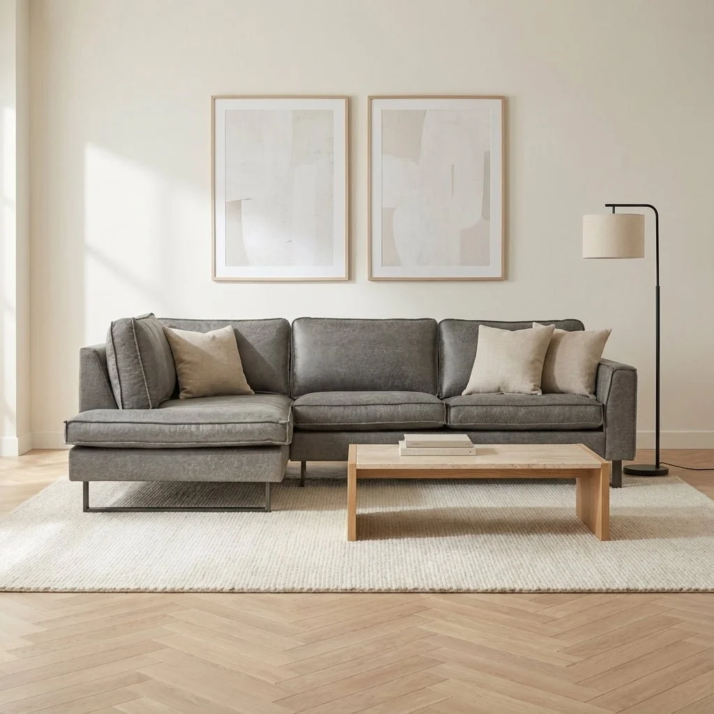 Ecksofa graue Mikrofaser Tulin - links