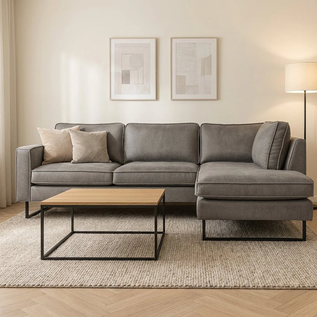 Ecksofa graue Mikrofaser Tulin - rechts