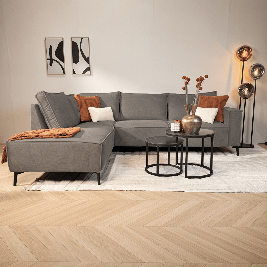 Ecksofa mit Chaiselongue Anthrazit Chenille Yara - links