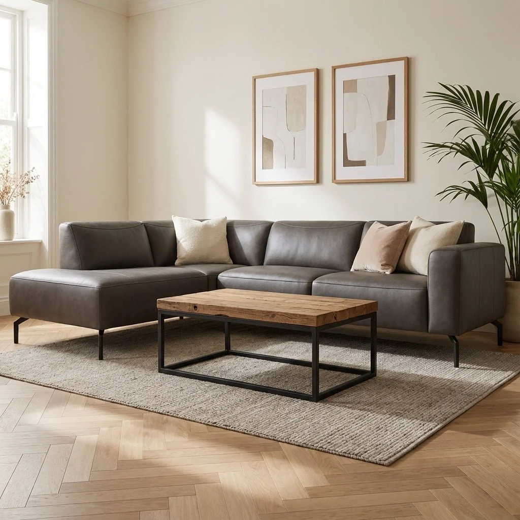 Industriell Ecksofa Anthrazit robustes Öko-Leder Barin - links
