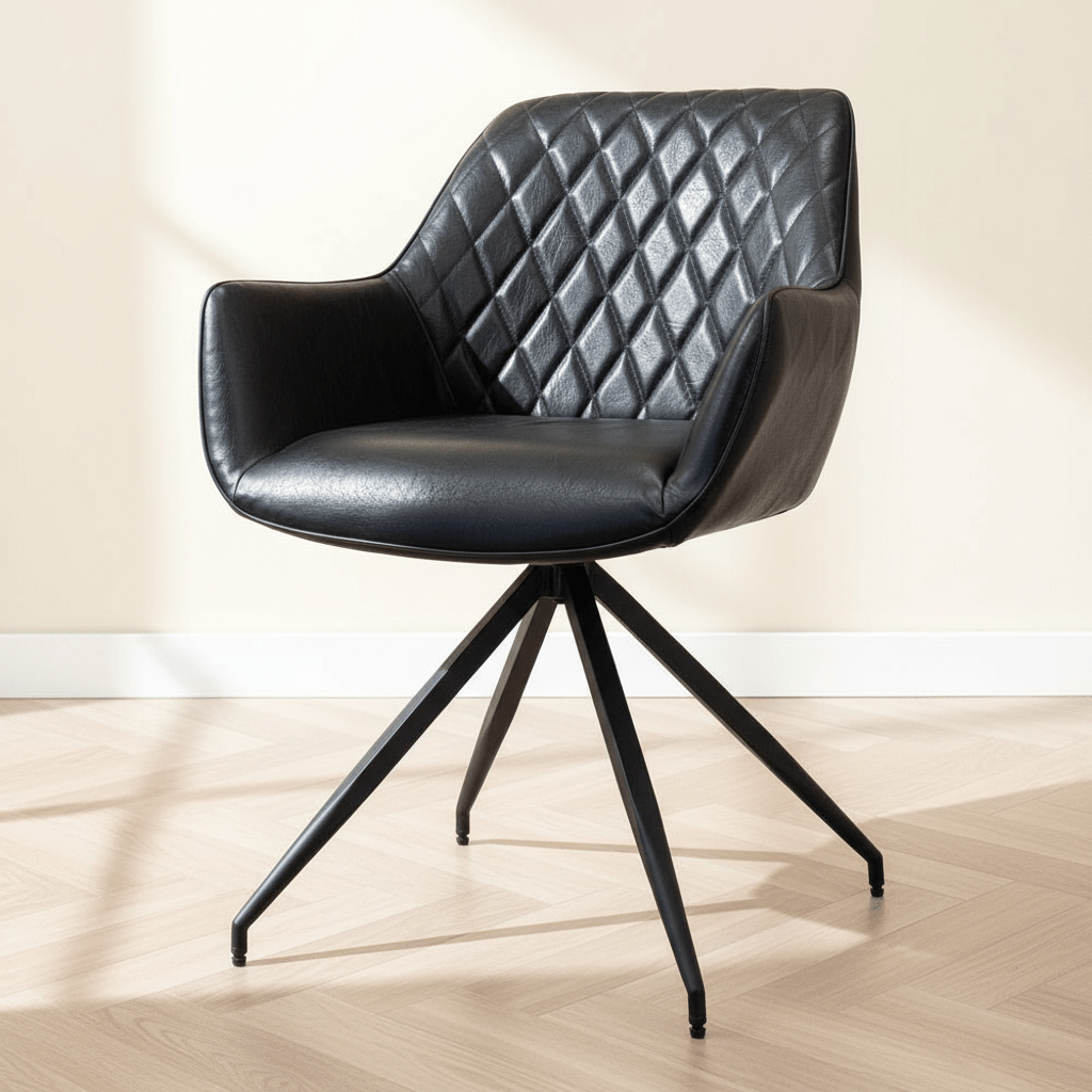 Industriell Esszimmerstuhl Black Gian – Kunstleder – Karomuster – mit Armlehnen