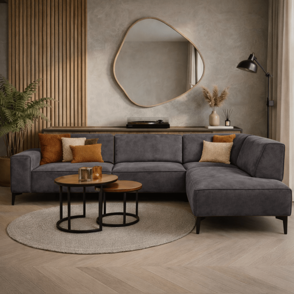 Industrielles Ecksofa aus anthrazitfarbenem Öko-Leder Brisbane – rechts