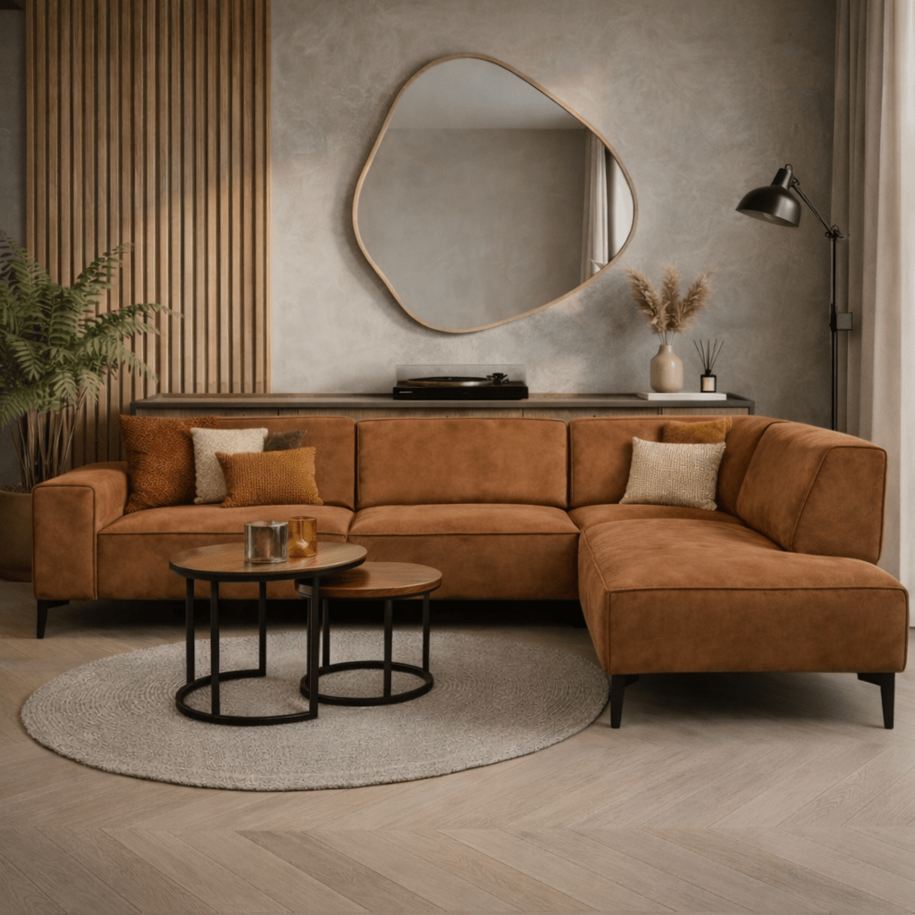 Industrielles Ecksofa aus cognacfarbenem Öko-Leder Brisbane – rechts