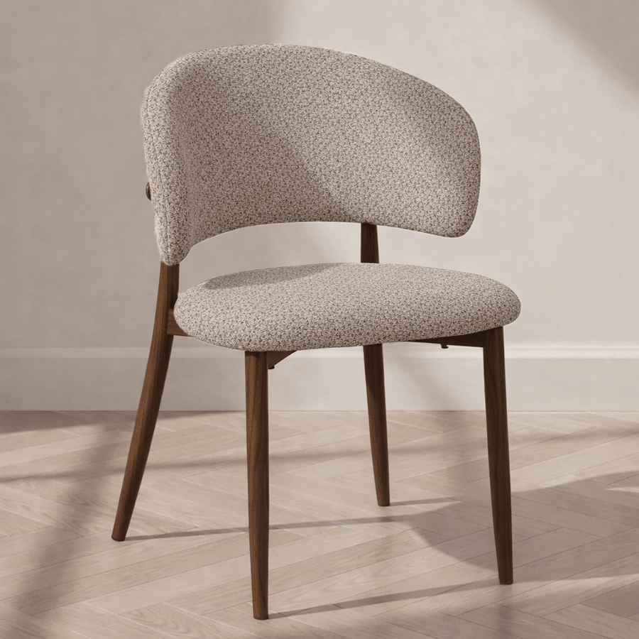 Japandi Esszimmerstuhl Yura Beige – Rahmen in Walnussoptik