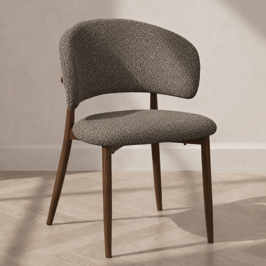 Japandi Esszimmerstuhl Yura Taupe – Rahmen in Walnussoptik