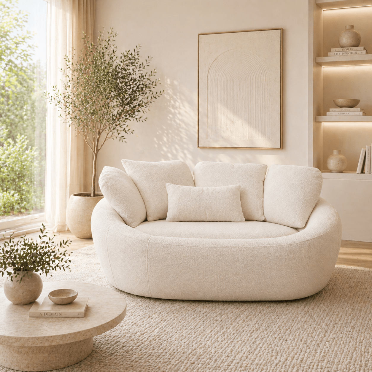 Loveseat 2-Sitzer-Sofa aus cremefarbenem Bouclé – Bio 155 cm – Midye