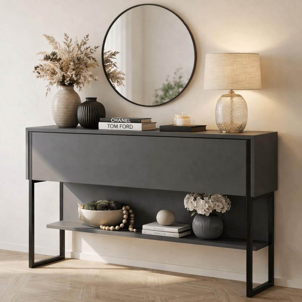 Modern Sideboard Anthrazit Luxus 120x80x30 - Schwarzer Rahmen - Ein Fach