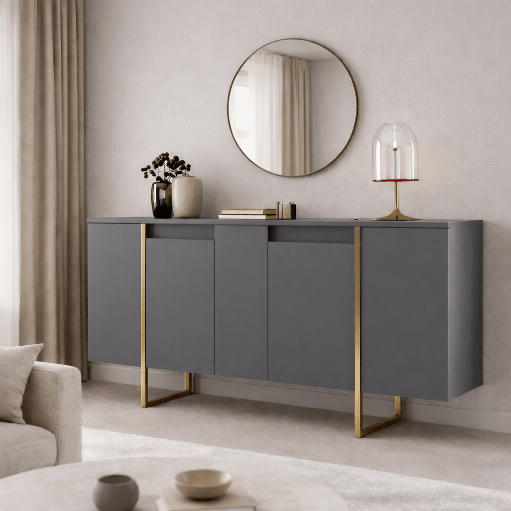 Modern Sideboard Anthrazit Luxus 160x80x35 - Goldener Rahmen