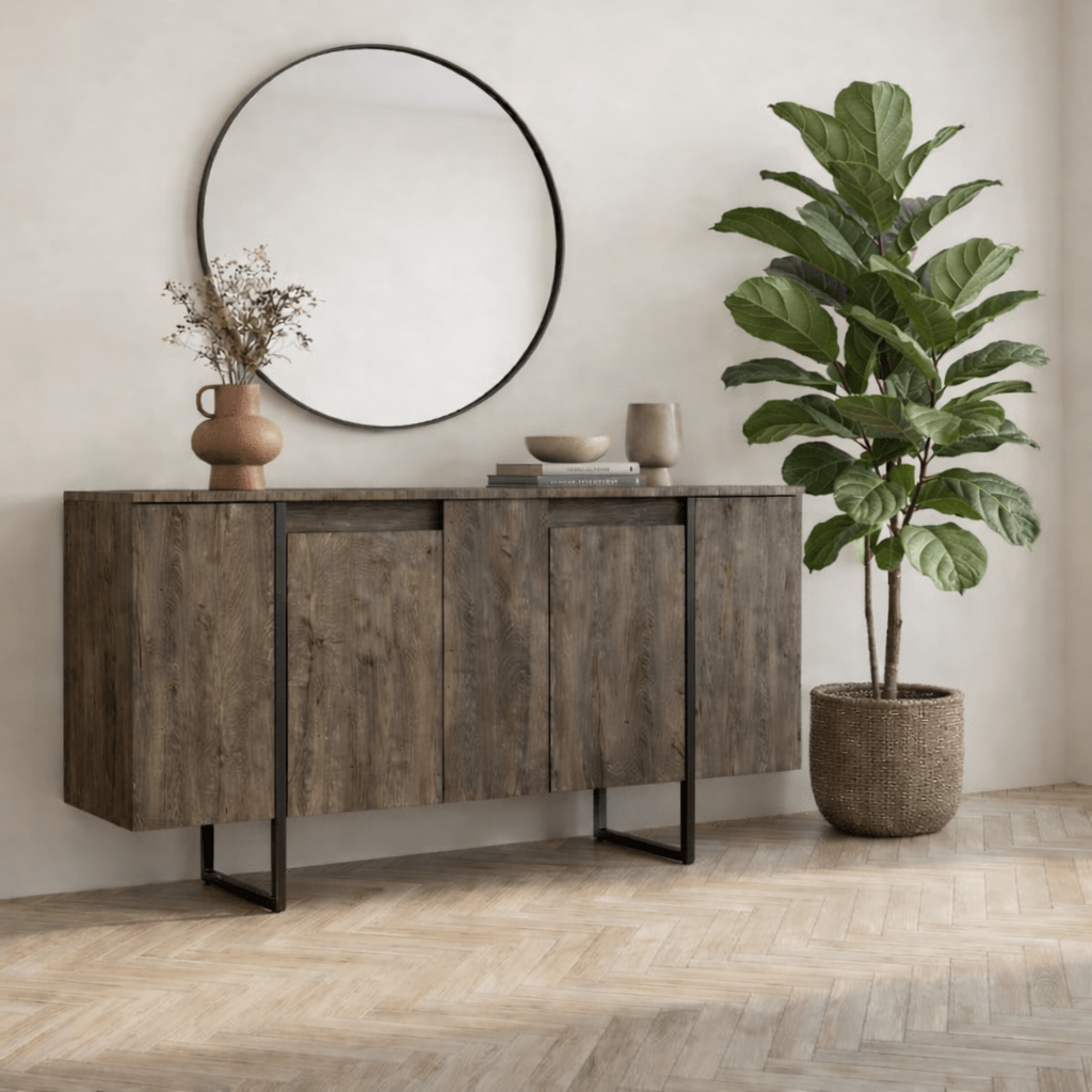 Modern Sideboard Walnuss Luxus 160x80x35 - Schwarzer Rahmen