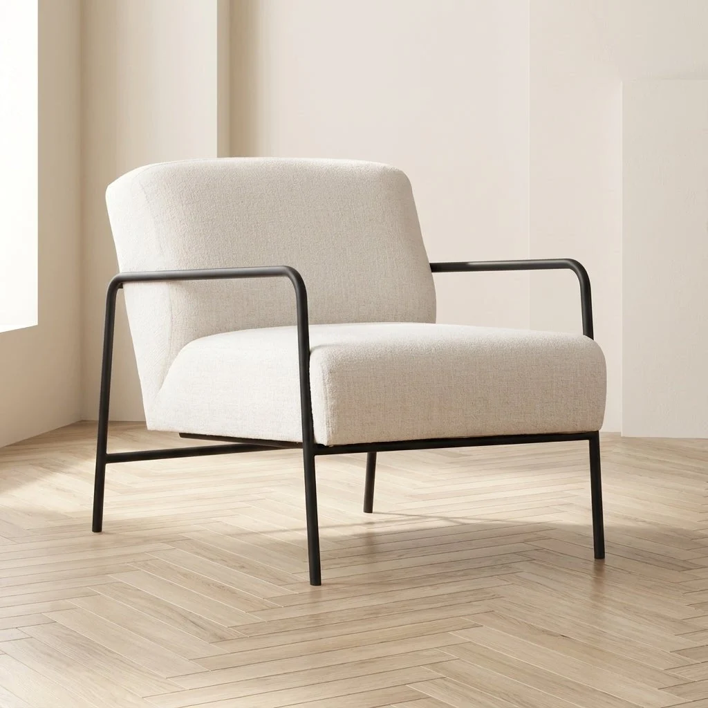 Modern Sessel Eti weißer Stoff – schwarzer Rahmen