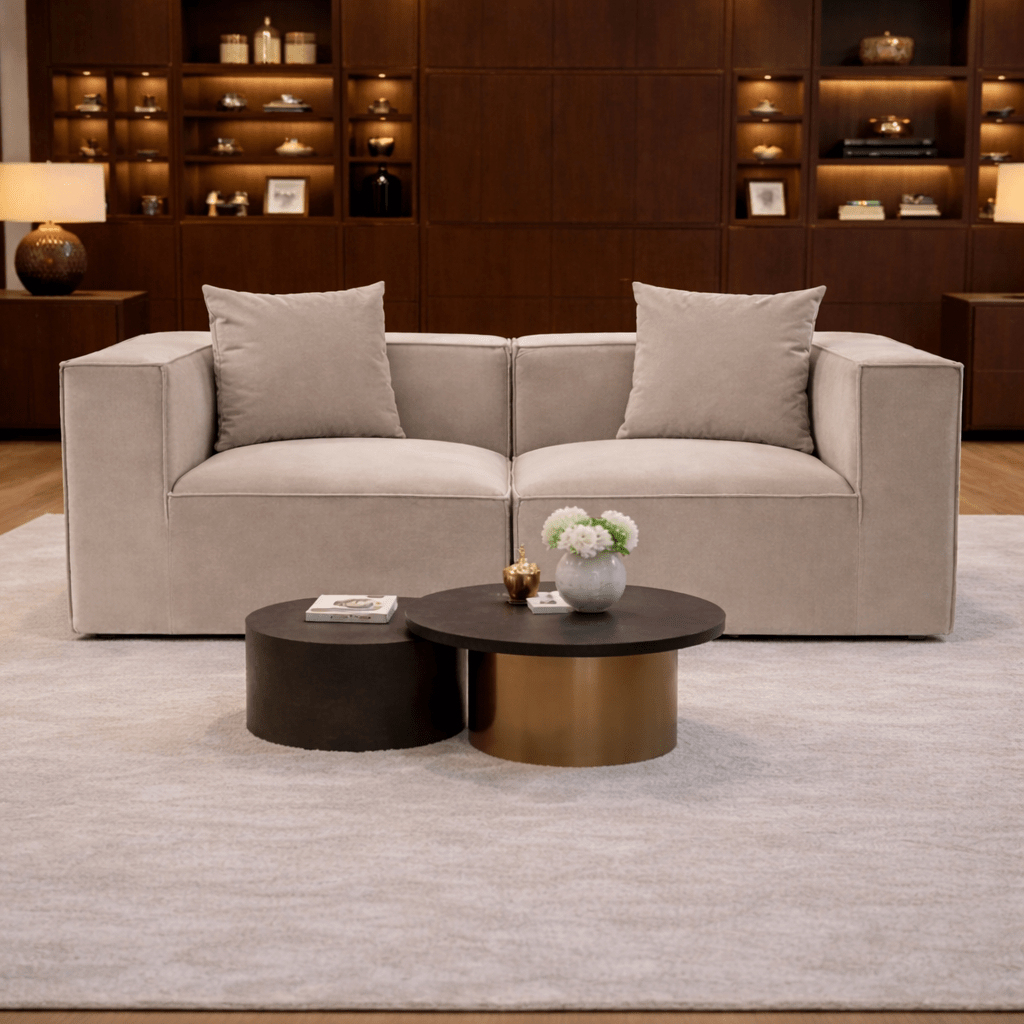 Modulares XXL-2-Sitzer-Sofa Sora 190 cm breit in beigem Leinen
