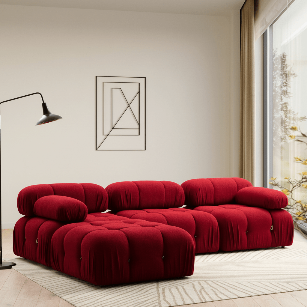 Modulares XXL-Ecksofa Bubble mit Ottomane – Samtrot