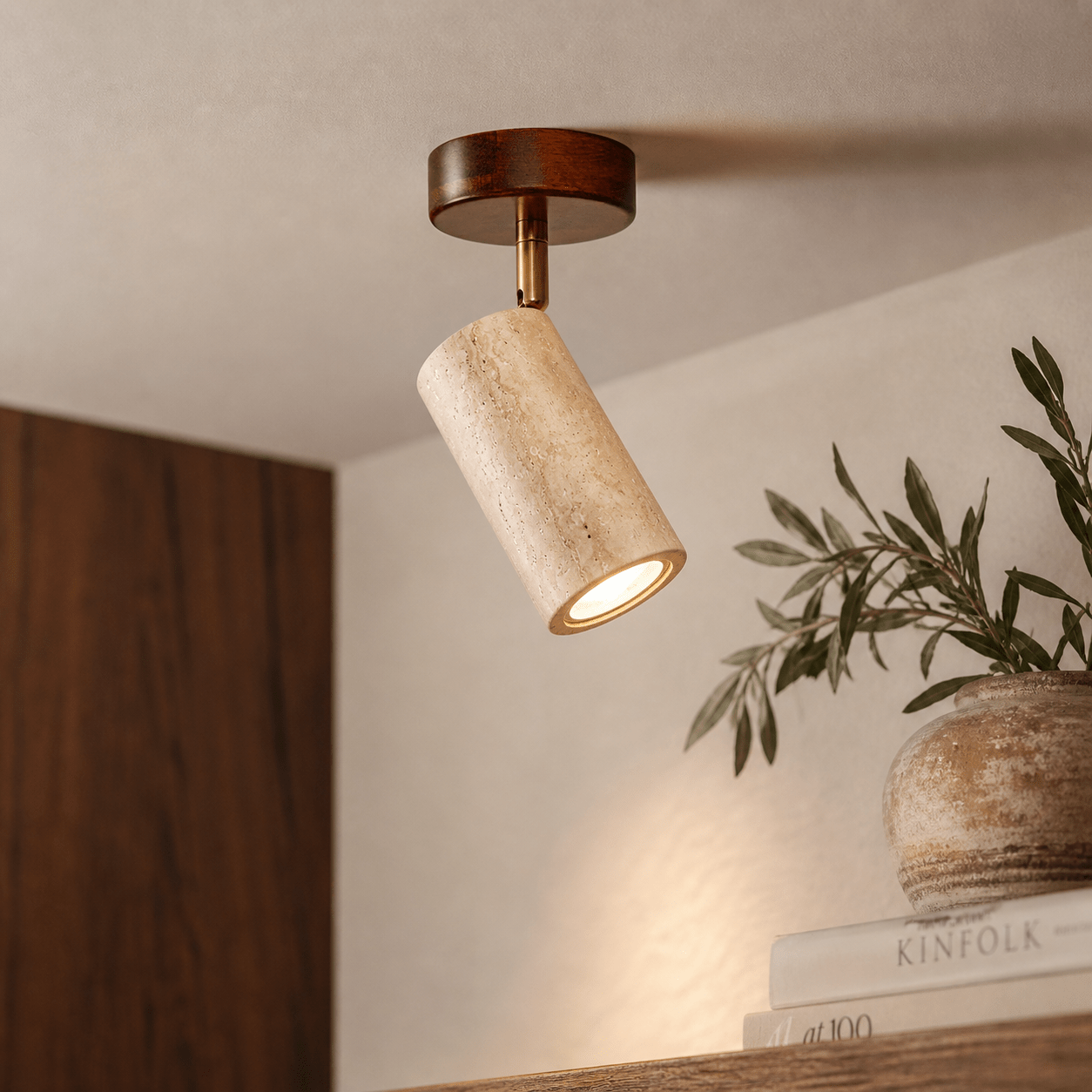 Deckenlampe Spot – Walnuss & Travertin – Akari