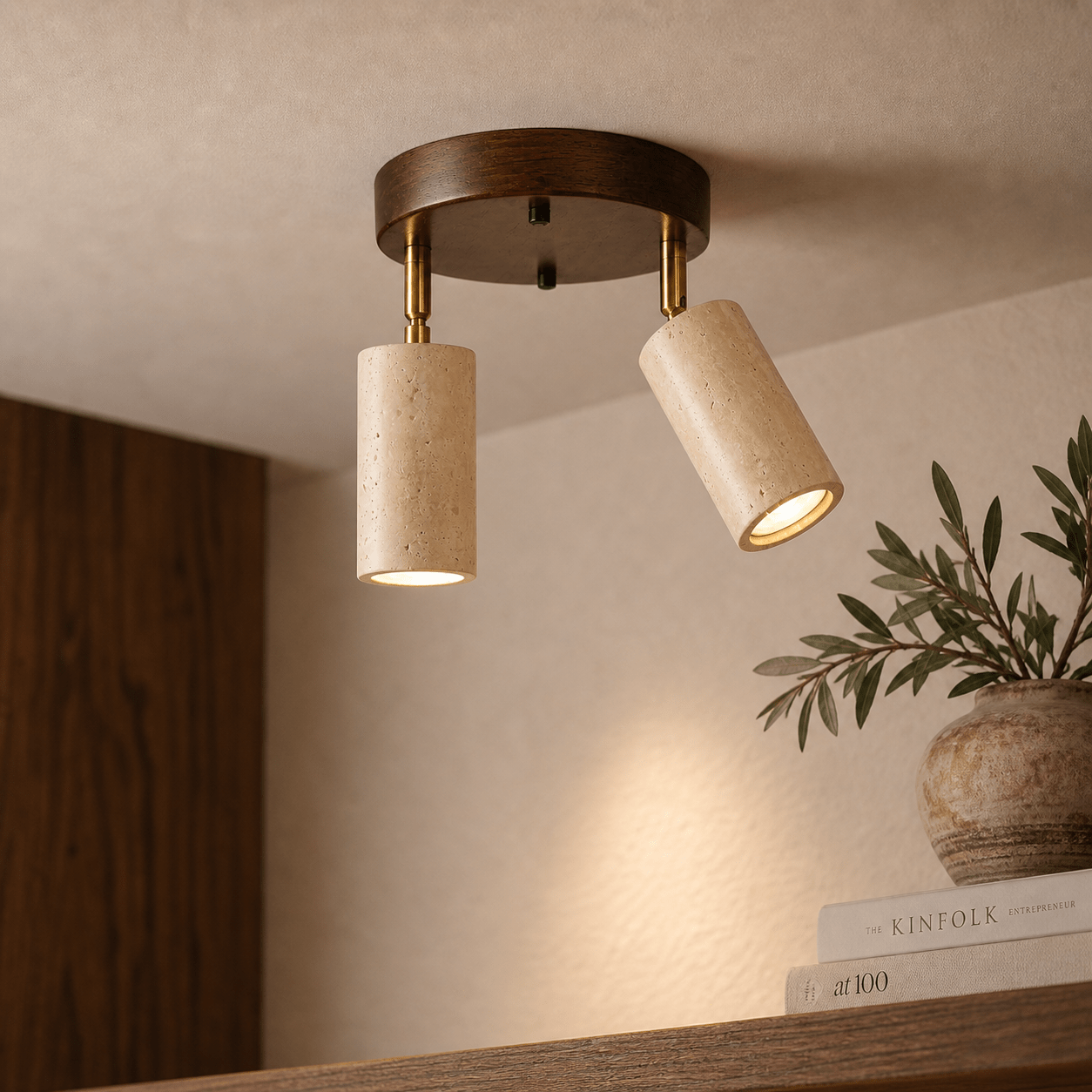 Deckenlampe Spot – Walnuss & Travertin – 2er-Set – Akari
