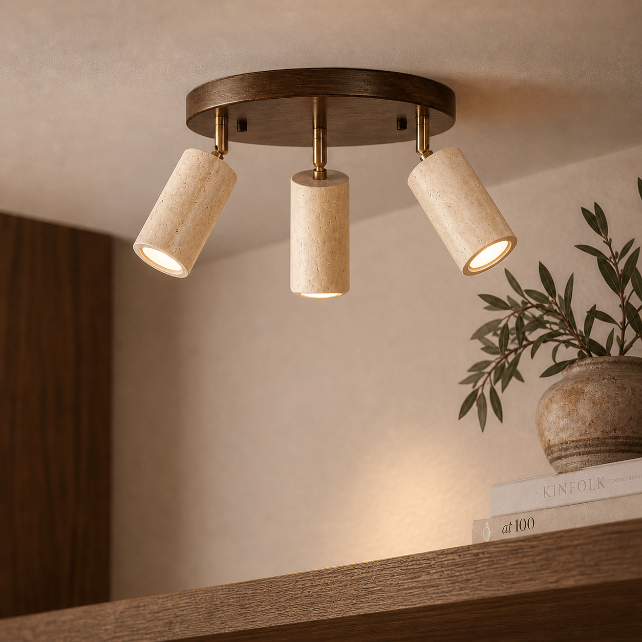 Deckenlampe Spot – Walnuss & Travertin – 3er-Set – Akari