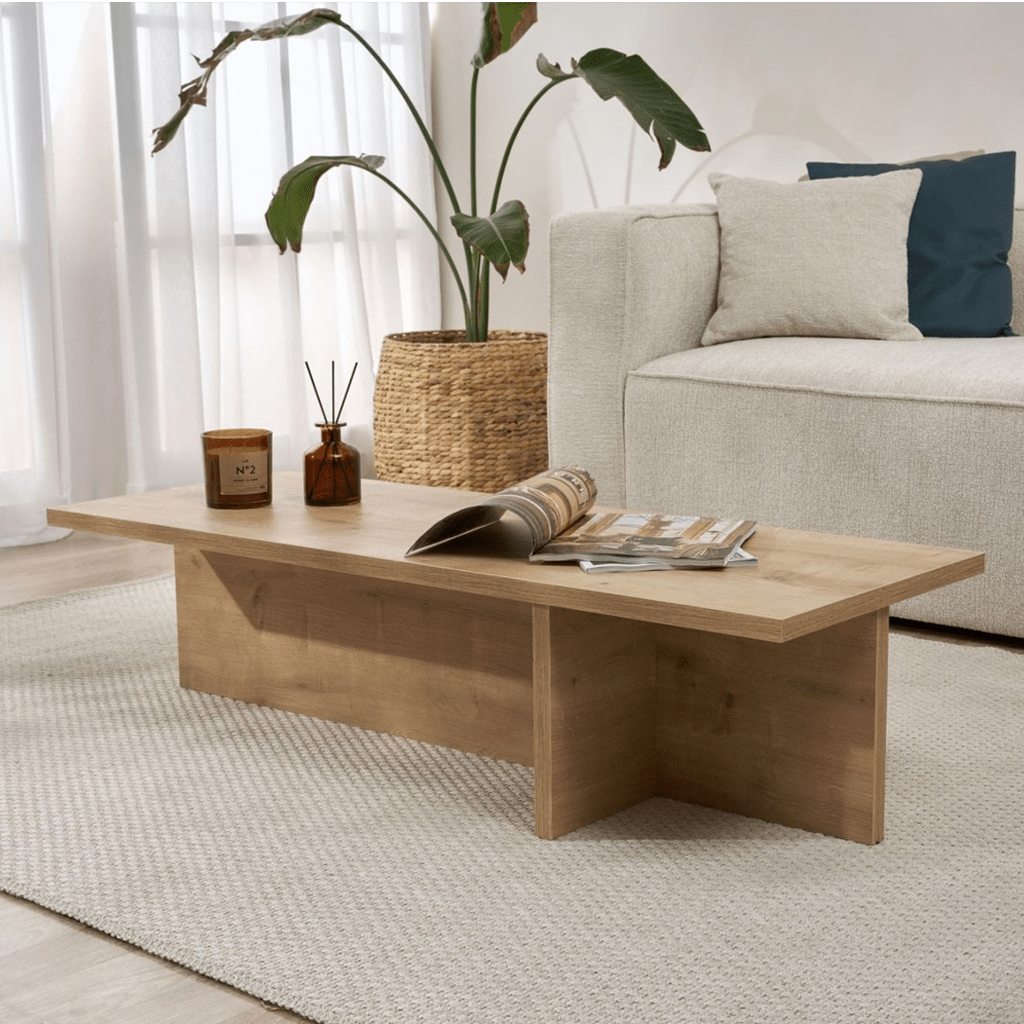 Rechteckiger Couchtisch Eiche Melamin - 120x45x30 cm - Portland