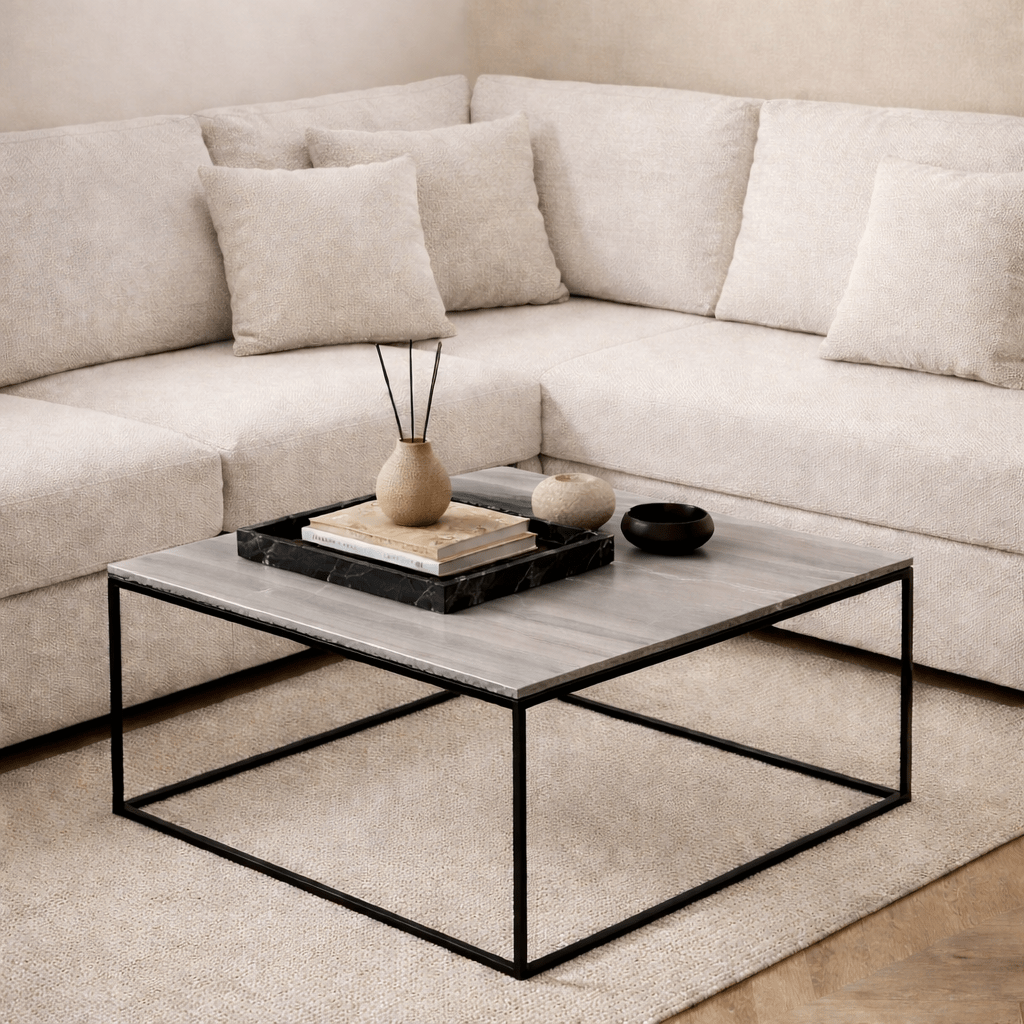 Quadratischer Couchtisch aus grauem Melamin - 75x75 cm - Pola