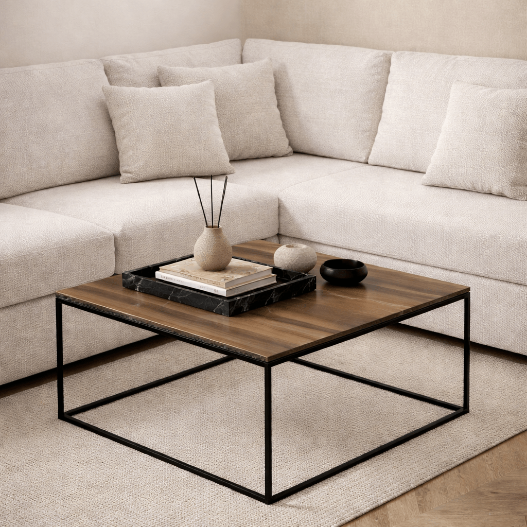 Quadratischer Couchtisch Walnuss - 75x75 cm - Pola