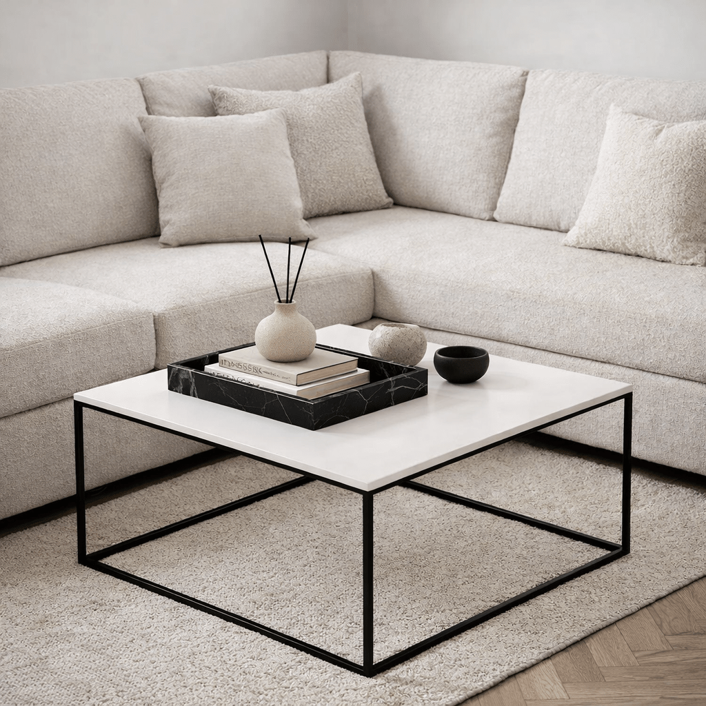 Quadratischer Couchtisch aus weißem Melamin - 75x75 cm - Pola