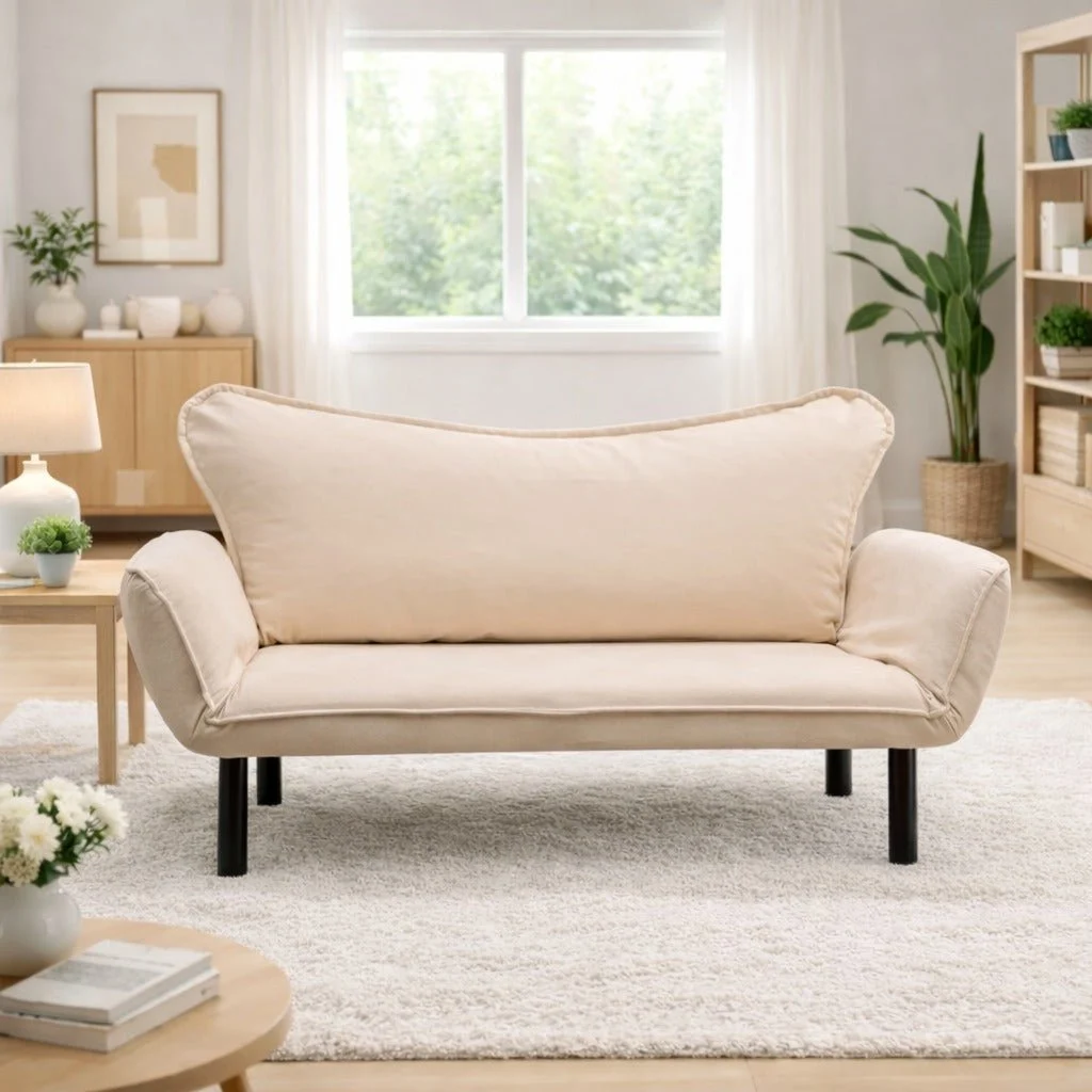 Schlafsofa Sahne Samt - zwei Personen - Chatto